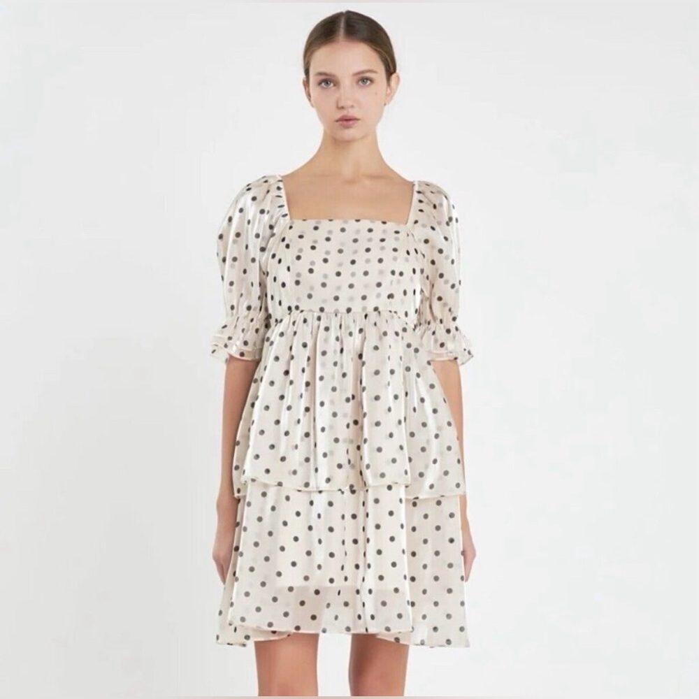 English Factory Cream Polka Dot Dress large nwot